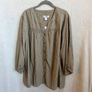 CJ Banks Sage Green Floral Smocked Yoke Button Front Tunic NWT Plus Size 3X